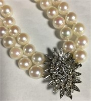 Pearl Necklace With 14k White Gold & Diamond Clasp