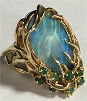 14k Gold, Opal & Emerald Ring