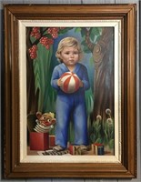 Oil On Canvas Portrait Of Child