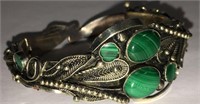 Sterling Silver & Malachite Bangle Bracelet