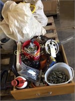Bolts, washers, pullies, C clamps, back up alarm,