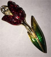Swarovski Crystal And Enameled Flower Pin