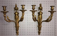 Pair Of Bronze Two Light Wall Sconces