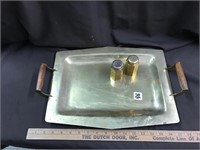 Brass tray with wood handles including brass S&P