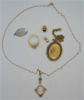 7 pcs. Scrap Gold, Antique Necklace & Sterling
