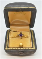 Antique 14K Gold Amethyst & Seed Pearl Ring w/ Box