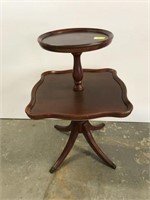 Two tiered table; mahogany two tiered table.
