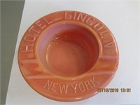 Coral Slag Glass Advertising Ashtray-Hotel Lincoln