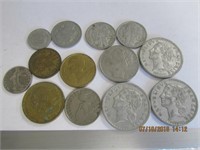 13 Francs Coins-1/2,1,5,10,50,100-1930-1950's