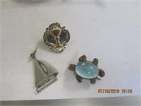 Pewter Sailboat Charm, Blue Stone Turtle Pin &