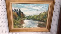 Oil on Canvas Landscape with River