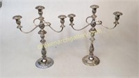 Pair Silver Plated Triple Light Candelabra