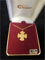 Hand engraved gold tone Catholic pendant necklace