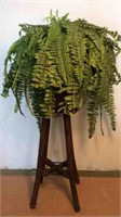 ANTIQUE WICKER PLANT STAND WITH FAUX FERN