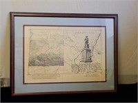 Framed vintage Patriots Day memorabilia. Measures