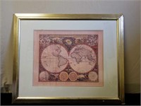 Framed map Decor. Frame measures 25 and a 1/2 in