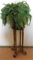 ANTIQUE PLANT STAND WITH FAUX BOSTON FERN