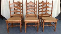 6 LADDER BACK RUSH SEAT MAPLE DINING CHAIRS