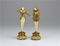 Pair of Art Deco cold painted bronze figures