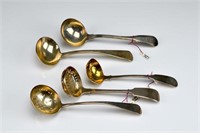 Five Georgian and Victorian English silver ladles