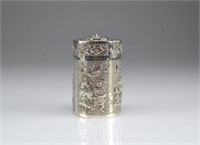 Chinese export silver tea caddy