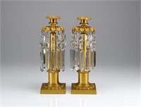 Pair of French gilt bronze lustre candlesticks