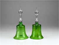 Two antique green glass Victorian wedding bells