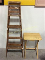 Wooden ladder and small fold up table