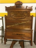 Antique Burled Walnut High Back Bed