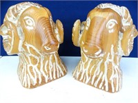 Pair of Rams Heads Decor- Carved Wood