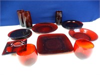 Ruby Glass Plates, Bowl, Ashtray, Cups