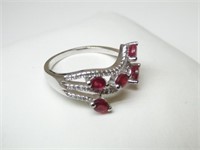 925 Silver Ring with Rubies & CZ