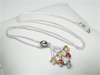 925 Silver Italy Sapphire & CZ Necklace