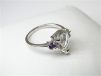 925 Silver Ring with Green & Purple Amethyst