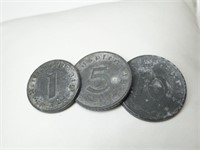 German WWII Coins - Reichpfennigs 1, 5, 10