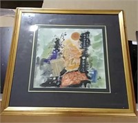 Oriental theme framed watercolor