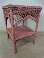 Pink Wicker End Table