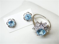 925 Silver Ring & Earrings with Topaz & CZ