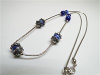 925 Silver Radiant Blue Cat's Eye Bead Necklace
