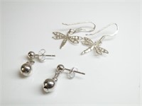 (2) Pair 925 Silver Earrings - Dangle & Post