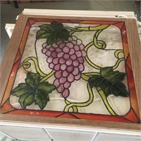 Stained Glass Look Framed Grapes and Leaves