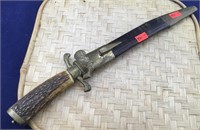 Vintage Decorated Stag Handle Dagger With Sheath