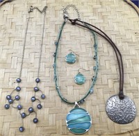 Trio of Necklaces Plus Earrings.