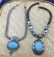 Pair of Silver Tone Blue Stone Necklaces