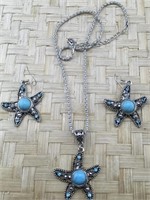 Jeweled Blue Stone Star Necklace and Earrings