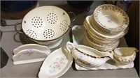 Group lot of kitchen china, colander, includes 30