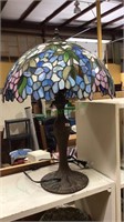 Stained glass shade table lamp, bronze tone metal