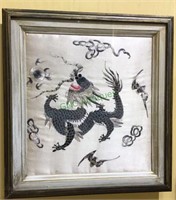 Professionally framed Chinese silk of dragon