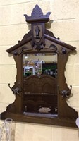 Oak framed beveled mirror wall unit with double
