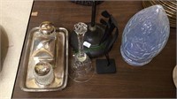 Jewelry stand, glass bell, ink well desk stand,